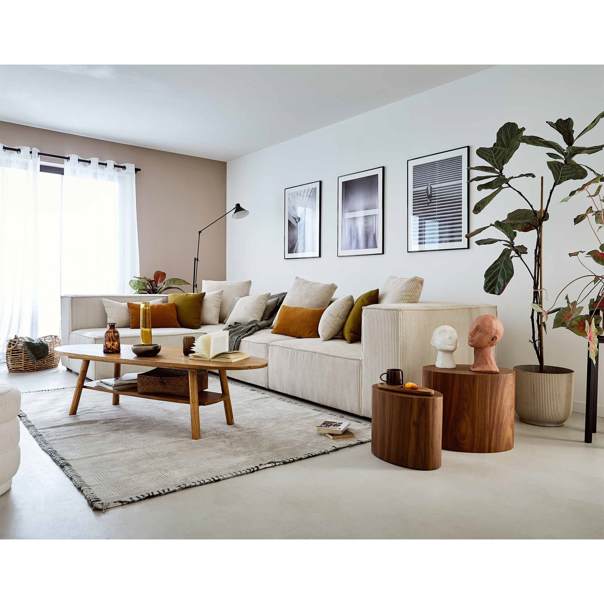 Colombine - canapé modulable d'angle gauche - 6 places - en velours côtelé - Beige