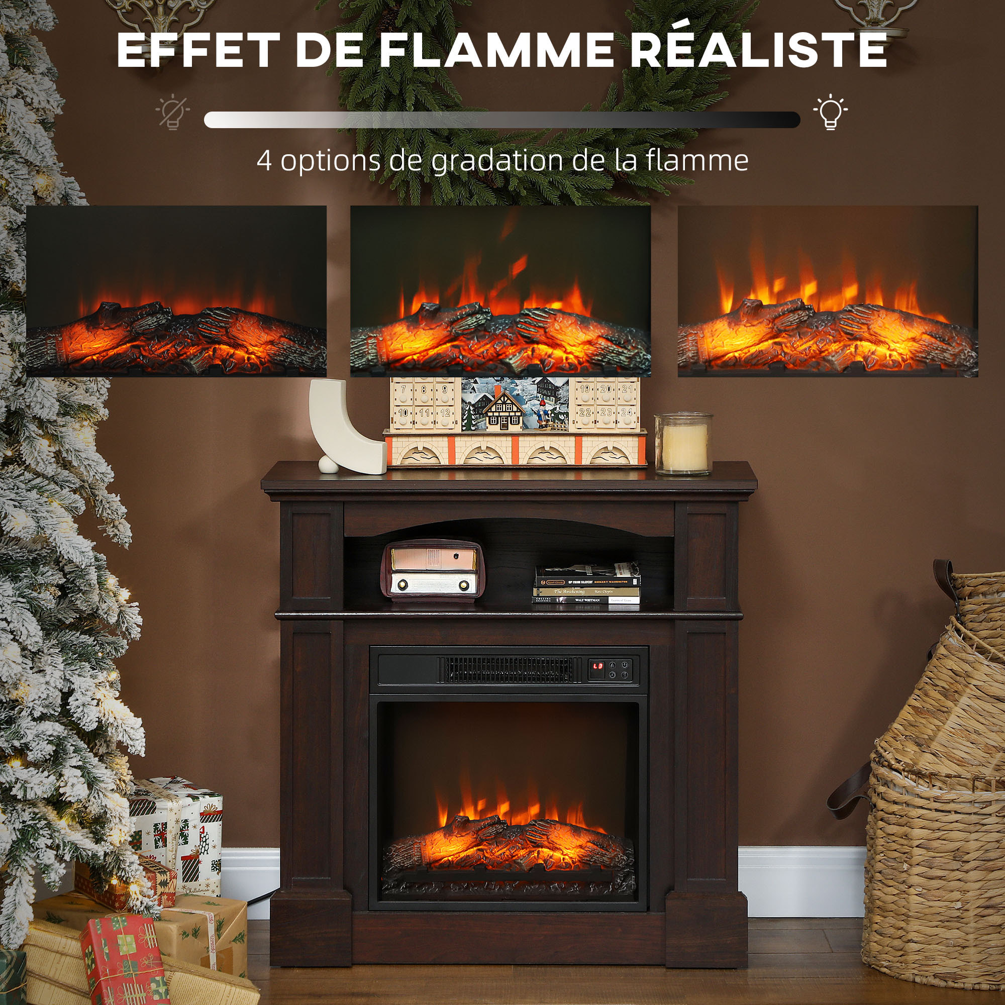 Cheminée électrique XL style classique chic 1800W  effet flammes LED réglable télécommande effet bois