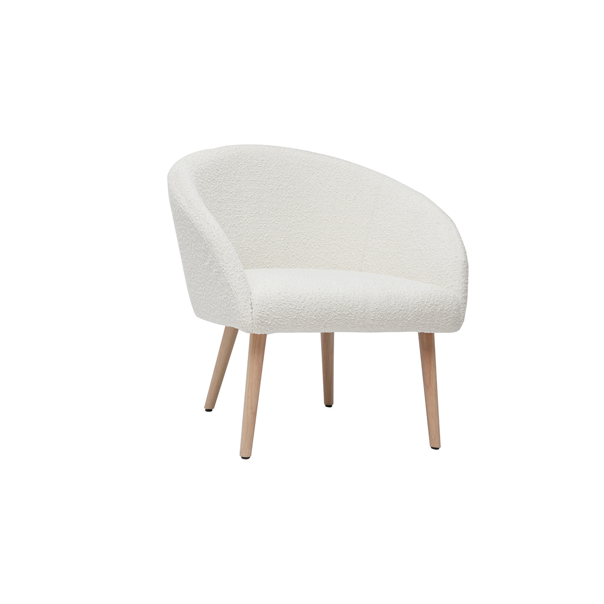 Fauteuil scandinave en tissu effet laine bouclée blanc cassé et bois clair OLIVIA