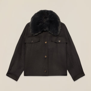 Oltre - Abrigo corto mezcla de lana con cuello peludo - Marrón