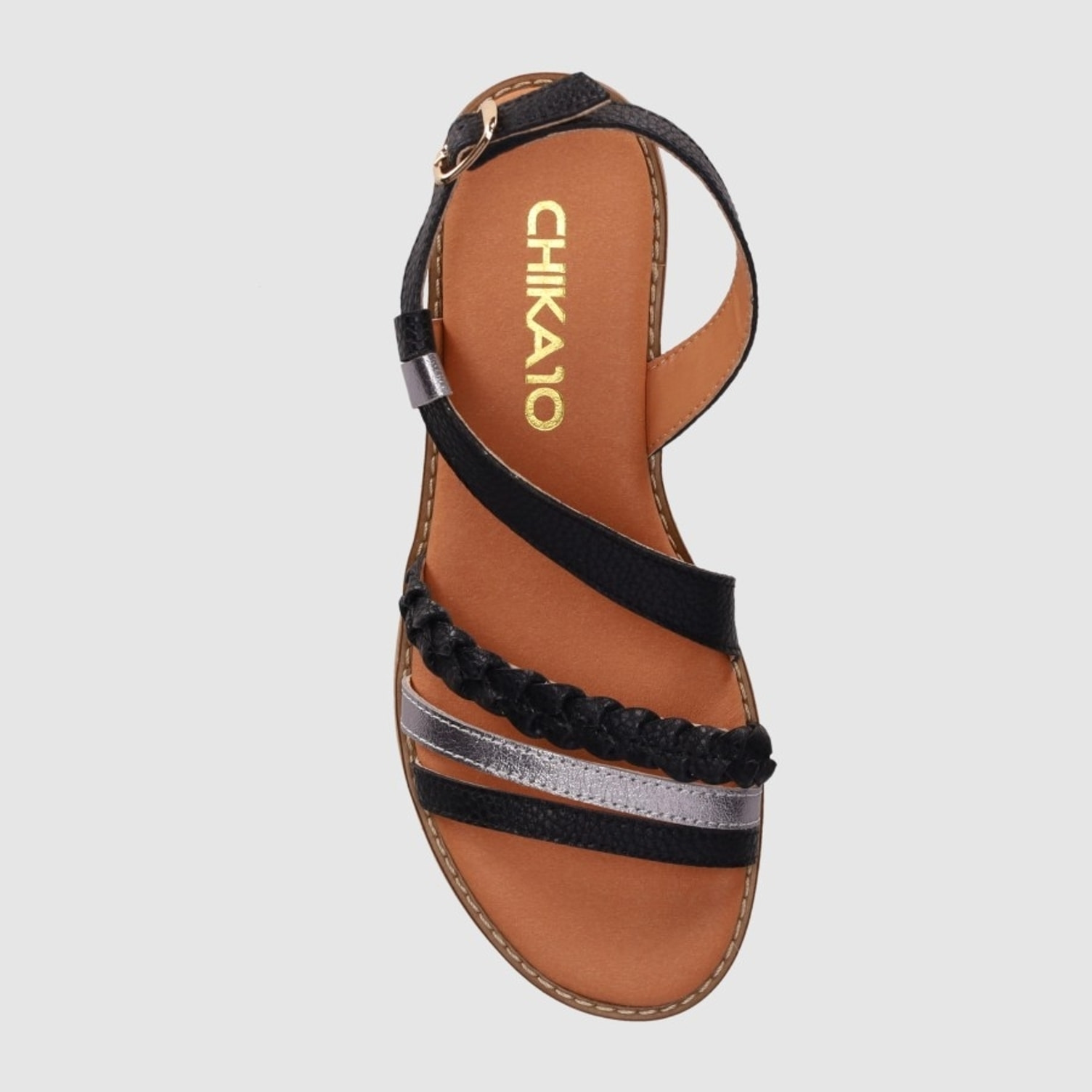 Sandalias de Piel - Negro - Tacón: 1 cm