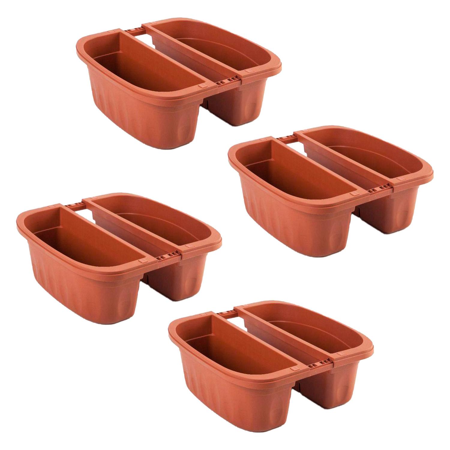 Klunia 40 - set di 4 balconiere doppie da 40cm con agganci regolabili e riserva d'acqua Terracotta