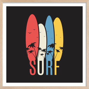 Affiche retro passion surf Affiche + cadre en bois - Chêne