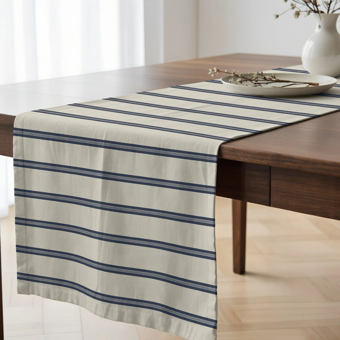 Chemin de table 100% coton Nua Beige Bleu 50x150 cm