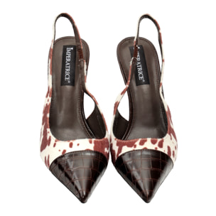 Decolletè in simil-pelle scamosciata con punta pitonata