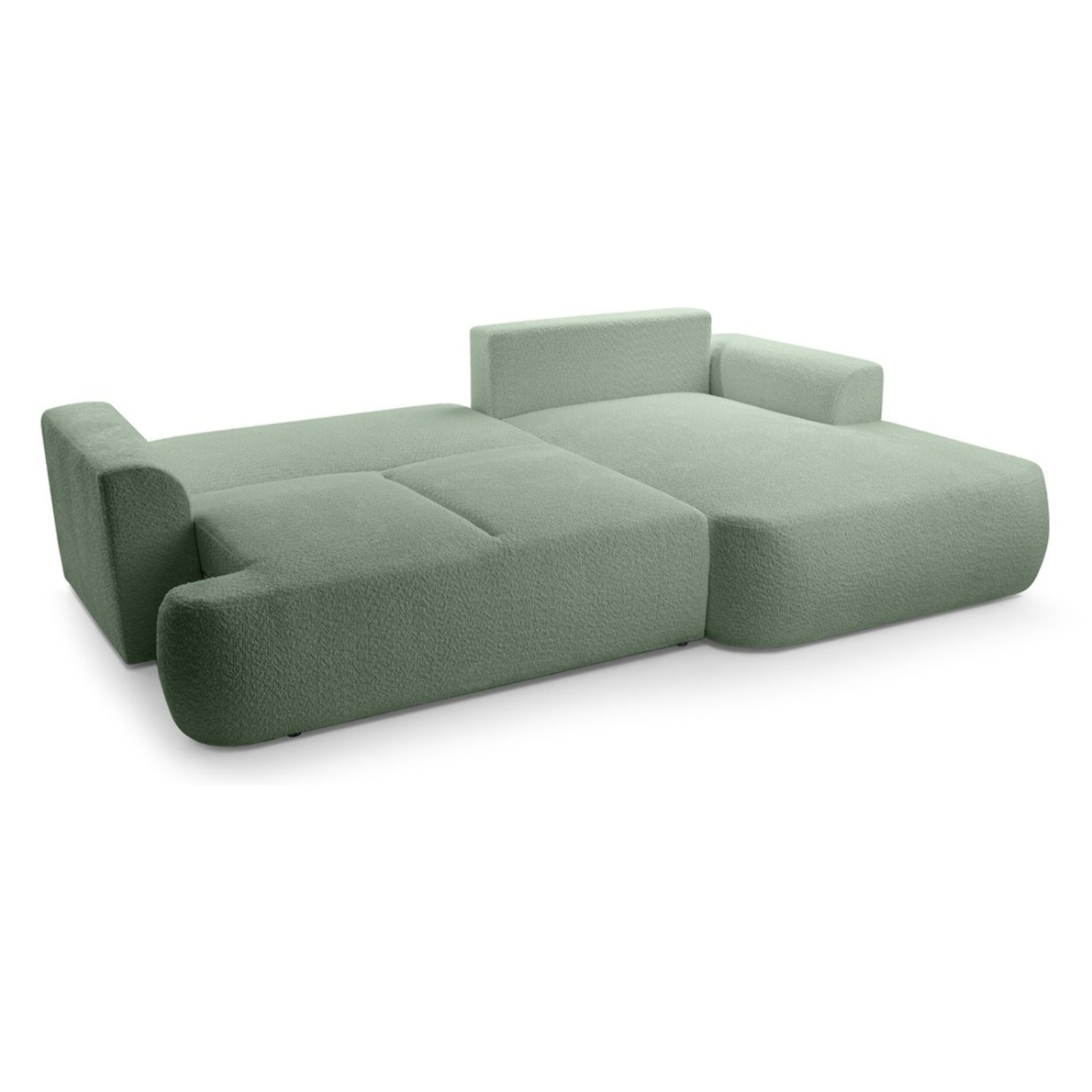 Candela - canapé d'angle droit 4 places - convertible avec coffre - en tissu bouclette - Vert sauge
