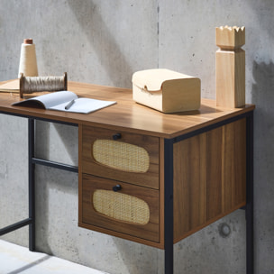 Bureau décor bois et cannage 2 tiroirs RETRO