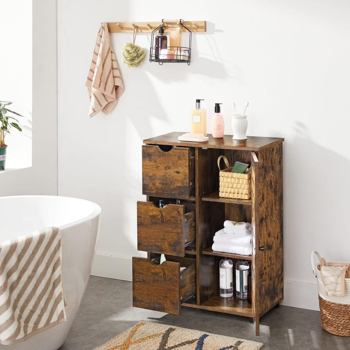 Mobiletto Bagno Oskar in Legno Rovere Rustico