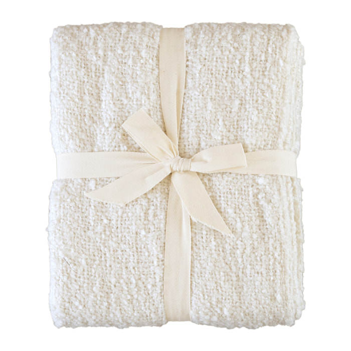 Plaid bouclette doux avec franges - Ecru
