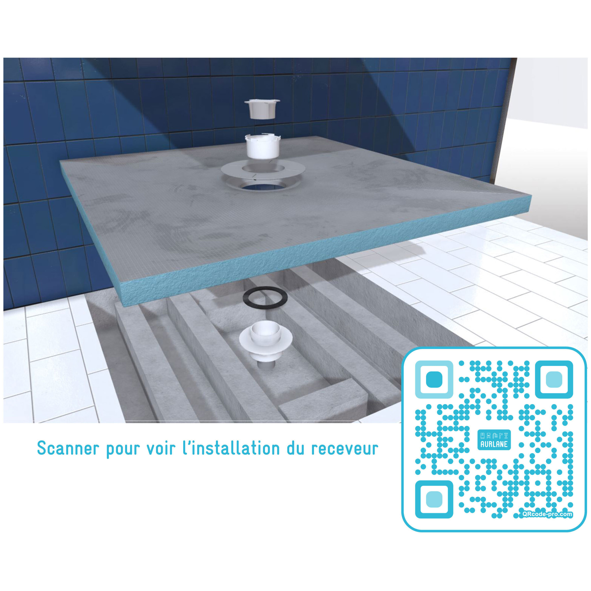 Receveur de Douche à Carreler 90x90 cm avec Bondes à Sortie Horizontale - Grille Inox