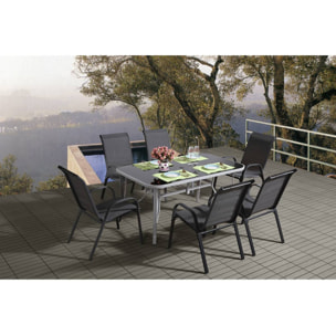 Table et chaises de jardin en textilène "cordoba + Porto" 6 personnes gris foncé