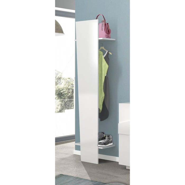 Appendiabiti verticale, Made in Italy, con tubo per vestiti, due ripiani, Mobile per ingresso, Entratina moderna, cm 50x30h200, colore Bianco lucido laccato