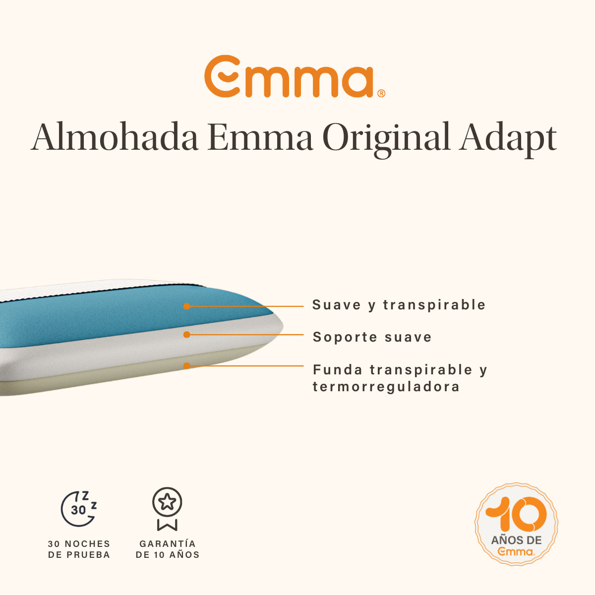 Pack Emma Colchón Híbrido Original + protector de colchón + 2x Almohada Original Adapt