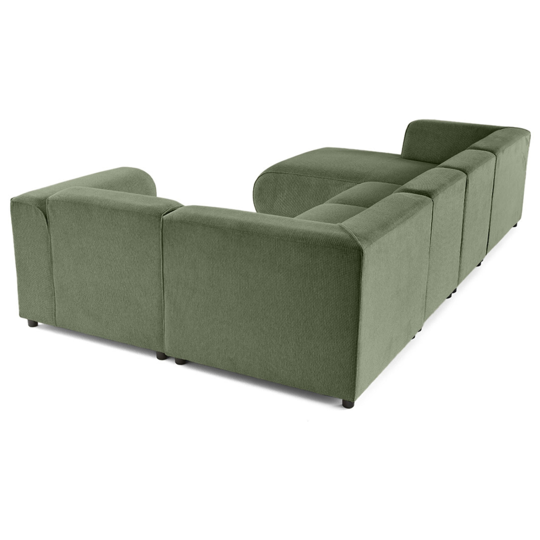 Suaro - Canapé modulable panoramique d'angle droit 7 places en tissu texturé - Vert