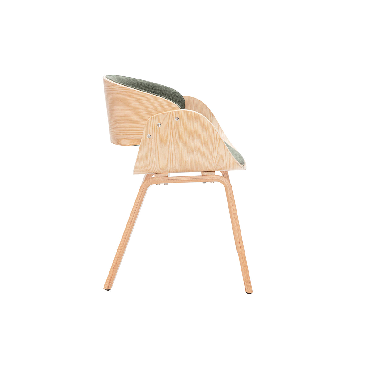 Chaise design en tissu vert kaki et bois clair BENT