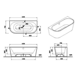 Baignoire semi îlot VITRA Geo 165x75 + pieds + siphon standard