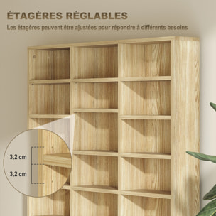 Étagère rangement CD/DVD meuble de rangement pour 1116 CDs 33 compartiments réglables en hauteur 102 x 24 x 195 cm effet bois clair