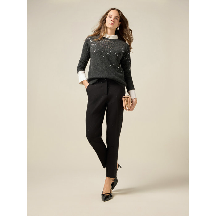 Oltre - Pantalones pitillo con cristales - Negro