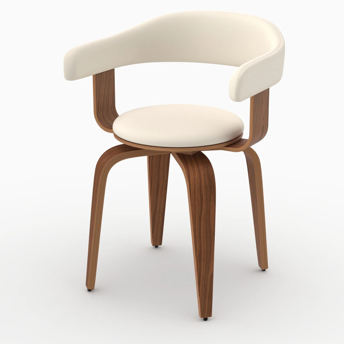 Chaise avec accoudoirs en cuir synthétique blanc - Harold