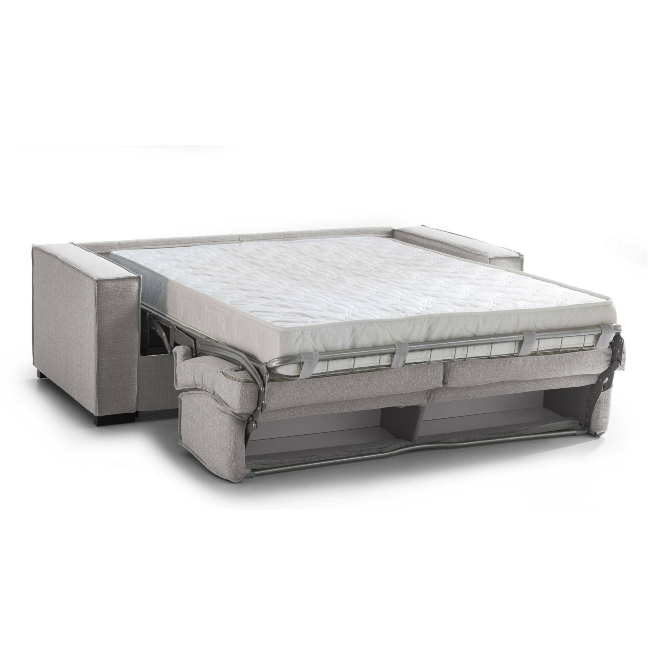 Divano letto 3 posti Asteroide, Sofà Soggiorno apertura girevole, Tessuto imbottito, Braccioli standard, 100% Made in Italy, Cm 220x95h90, Grigio