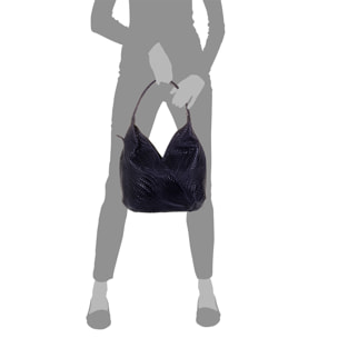 Jesi Borsa a spalla Donna.Pelle autentica Camoscio Incisa Intrecciata