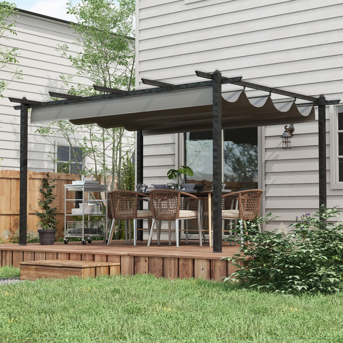 Pérgola con Techo Retráctil Pérgola de Aluminio 4x3 m Cenador con Tela de Poliéster Resistente al Agua Pabellón para Jardín Patio Terraza Exterior Gris
