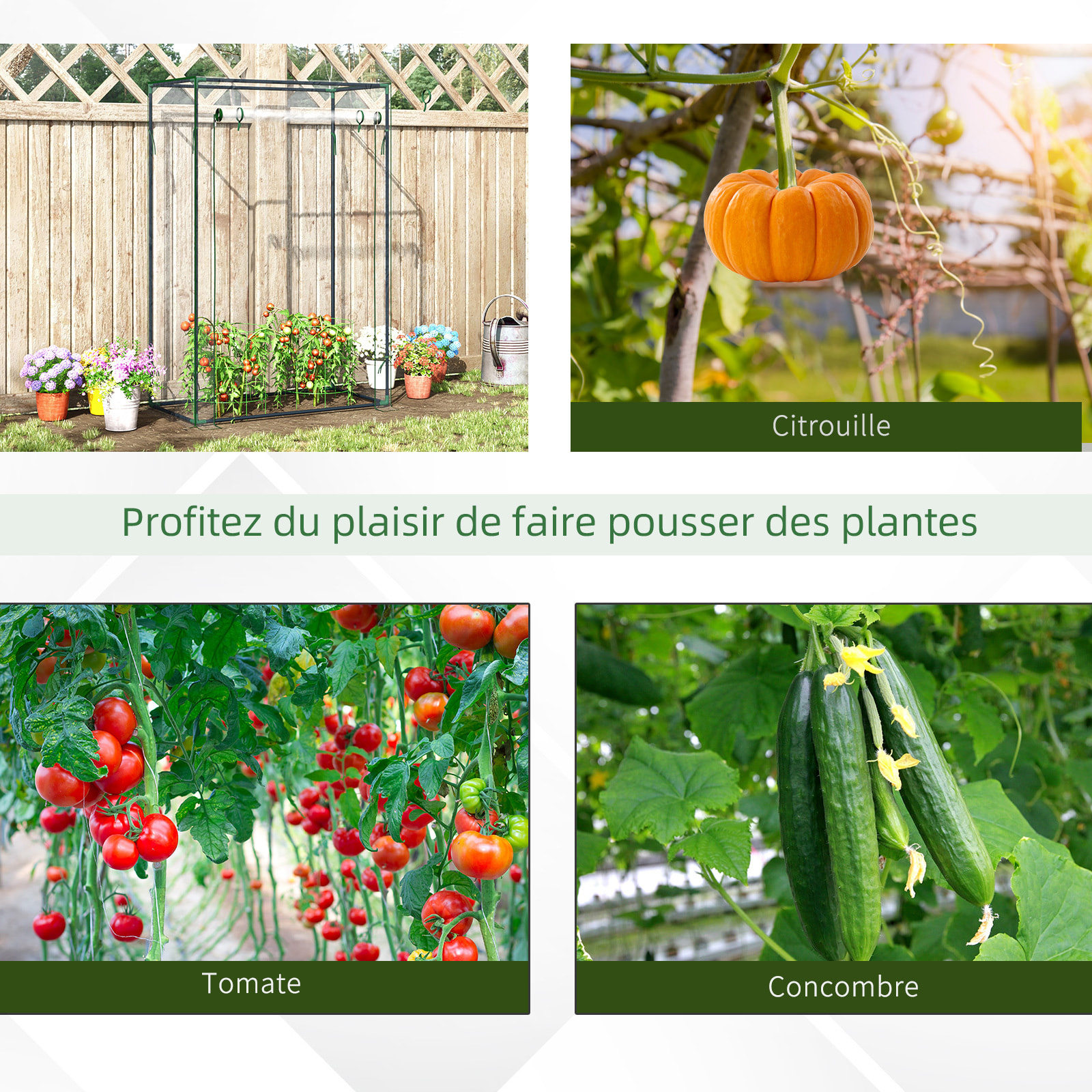 Serre de Jardin serre à tomates 1L x 0,5l x 1,5H m porte zippée déroulante acier thermolaqué PVC haute densité 140 g/m² anti-UV