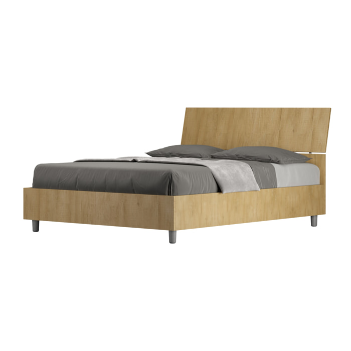 Cama con somier 140x190 con cabecera inclinada roble natural Demas