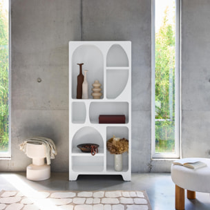 Etagère bibliothèque organique effet bois blanc plusieurs niches 8 compartiments