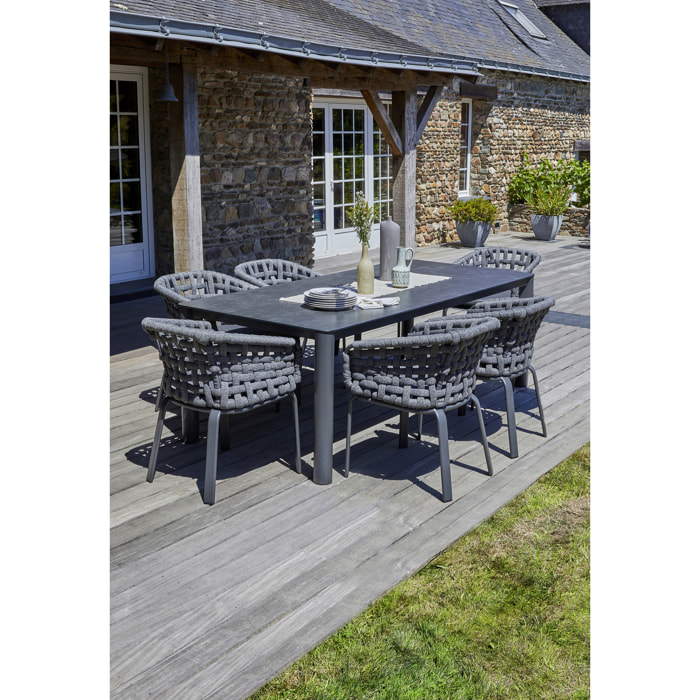 CAMARGUE - Ensemble repas de jardin 6 pl en alu avec plateau céramique sur verre