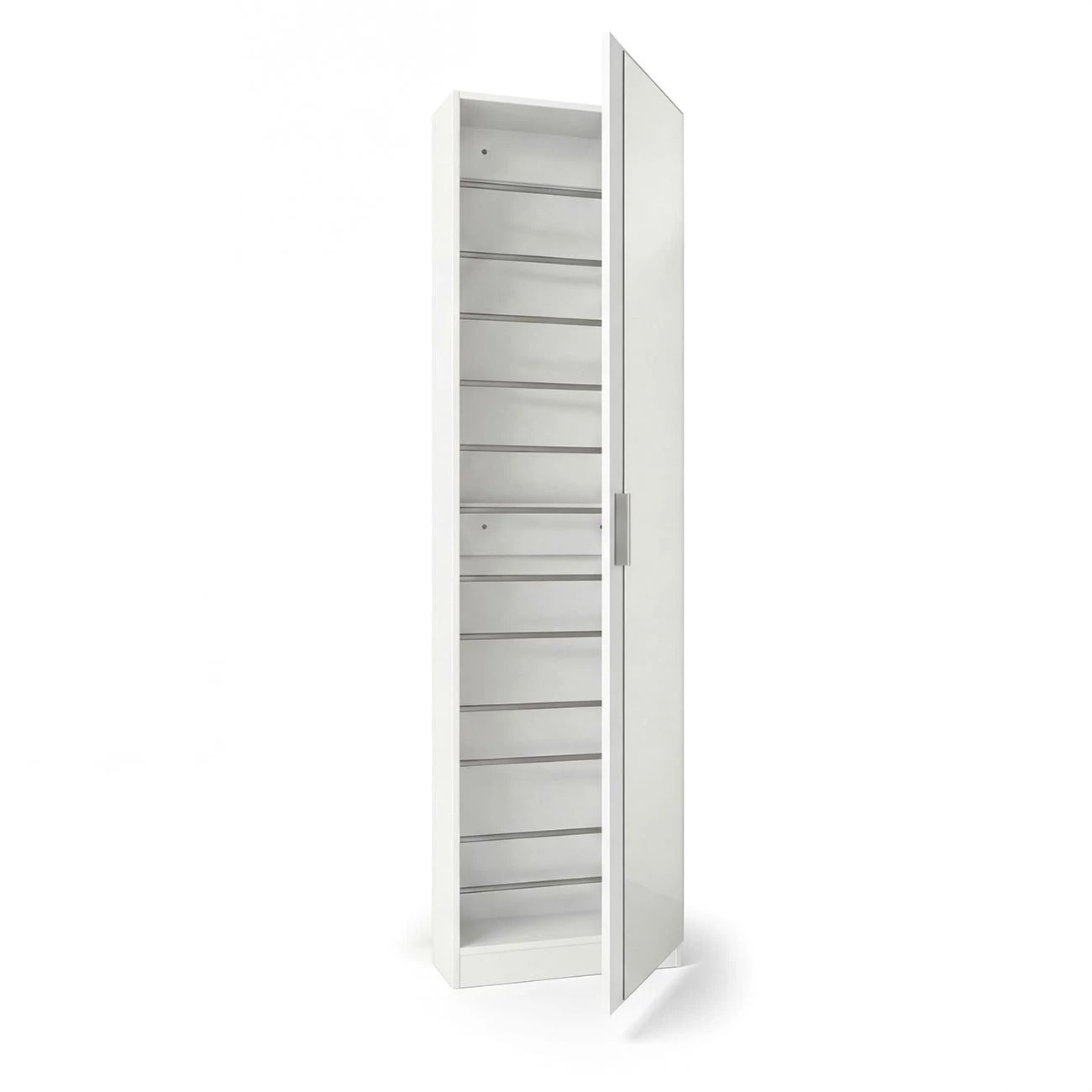 Zapatero alto de 1 puerta con espejo en blanco brillo 180x50 cm Roma Blanco Brillo
