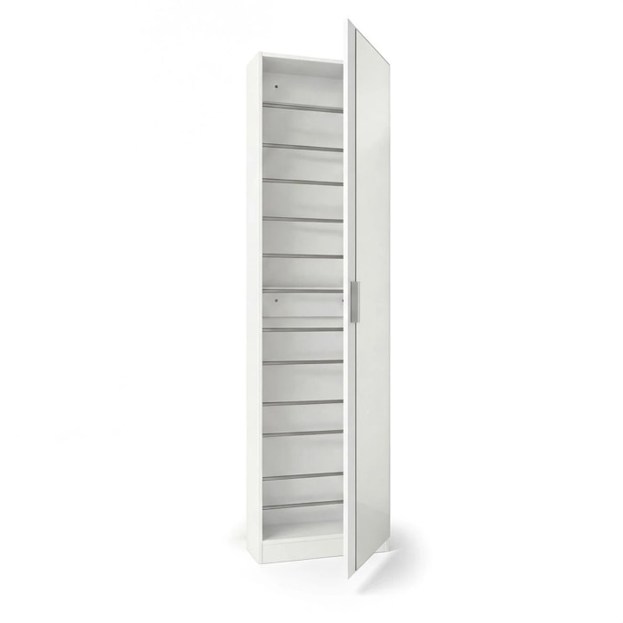 Zapatero alto de 1 puerta con espejo en blanco brillo 180x50 cm Roma Blanco Brillo