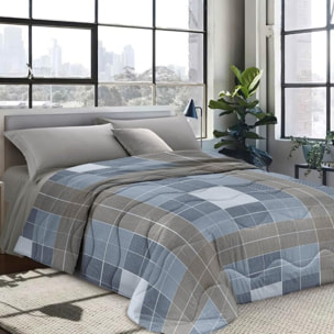 INTRECCI Piumino Matrimoniale, 260 x 260 cm, Piumino Ecologico, Caldo, Invernale, 300 g/m², Anallergico e Antiacaro, Made in Italy, Lavabile in Lavatrice, Soffice, Morbido. Fantasia: Quadri Blu