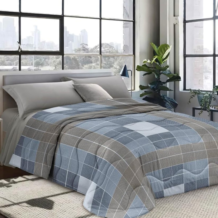 INTRECCI Piumino Matrimoniale, 260 x 260 cm, Piumino Ecologico, Caldo, Invernale, 300 g/m², Anallergico e Antiacaro, Made in Italy, Lavabile in Lavatrice, Soffice, Morbido. Fantasia: Quadri Blu