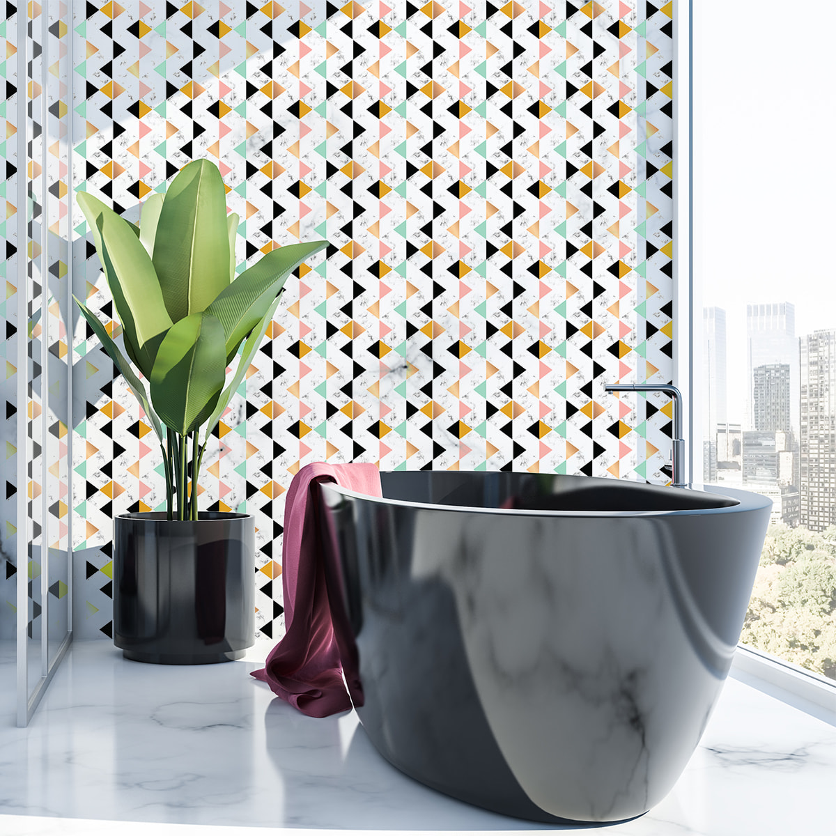 Stickers muraux - Sticker Mural Carrelage adhésif Cuisine Salle de Bain - 60 STICKERS CARREAUX DE CIMENT EFFET MARBRÉ LUXE