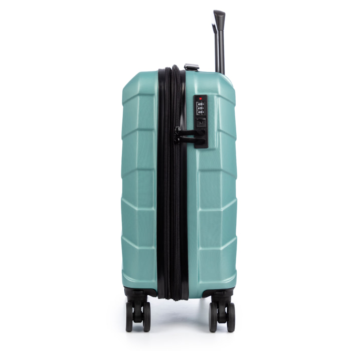 Juego de 4 maletas Trolley extensibles, en material ligero ABS de alta resistencia. Cerradura numérica, 4 ruedas dobles giratorias 360°.