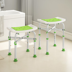 Siège de douche réglable en hauteur tabouret de douche ergonomique pieds antidérapants charge max. 150 Kg alu HDPE blanc vert