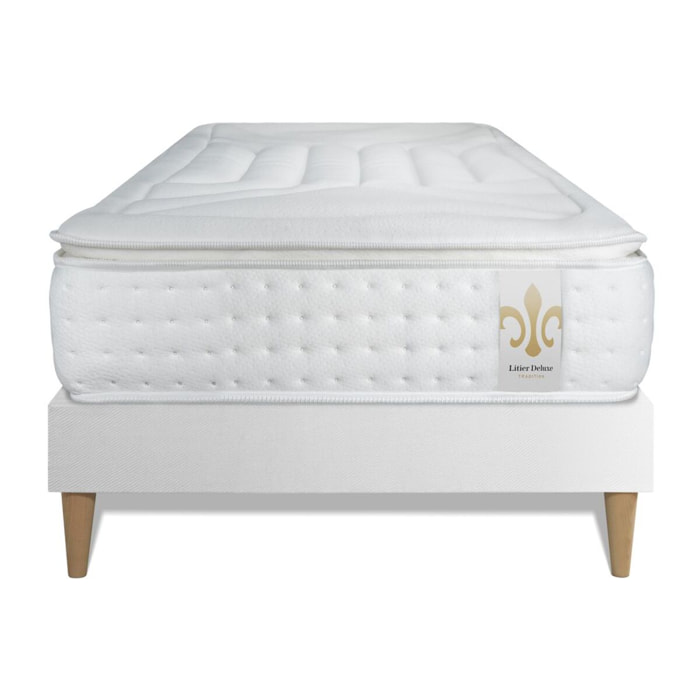 Ensemble Matelas Vingt-Quatre PLUS - 24cm - Ressorts ensachés et mémoire de forme - Confort hôtelier - Sommier kit Blanc