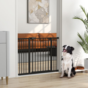 Barrera de Seguridad para Perros Extensible 74-100 cm, para Puertas y Escaleras, Barrera para Perros Medianos, Cierre Automático Montaje a Presión Doble Bloqueo 2 Extensiones 7/14 cm, Negro