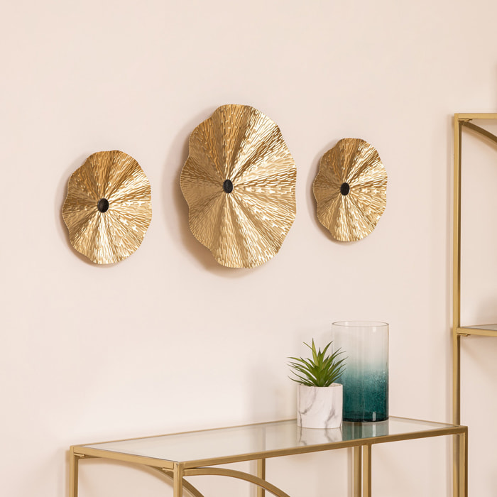 Lot de 3 déco murales Leslie métal doré D22 225 335cm