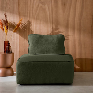 Chauffeuse pour canapé modulable tissu bouclette kaki 1 place Bao. L 90 x P 90 x H 74cm