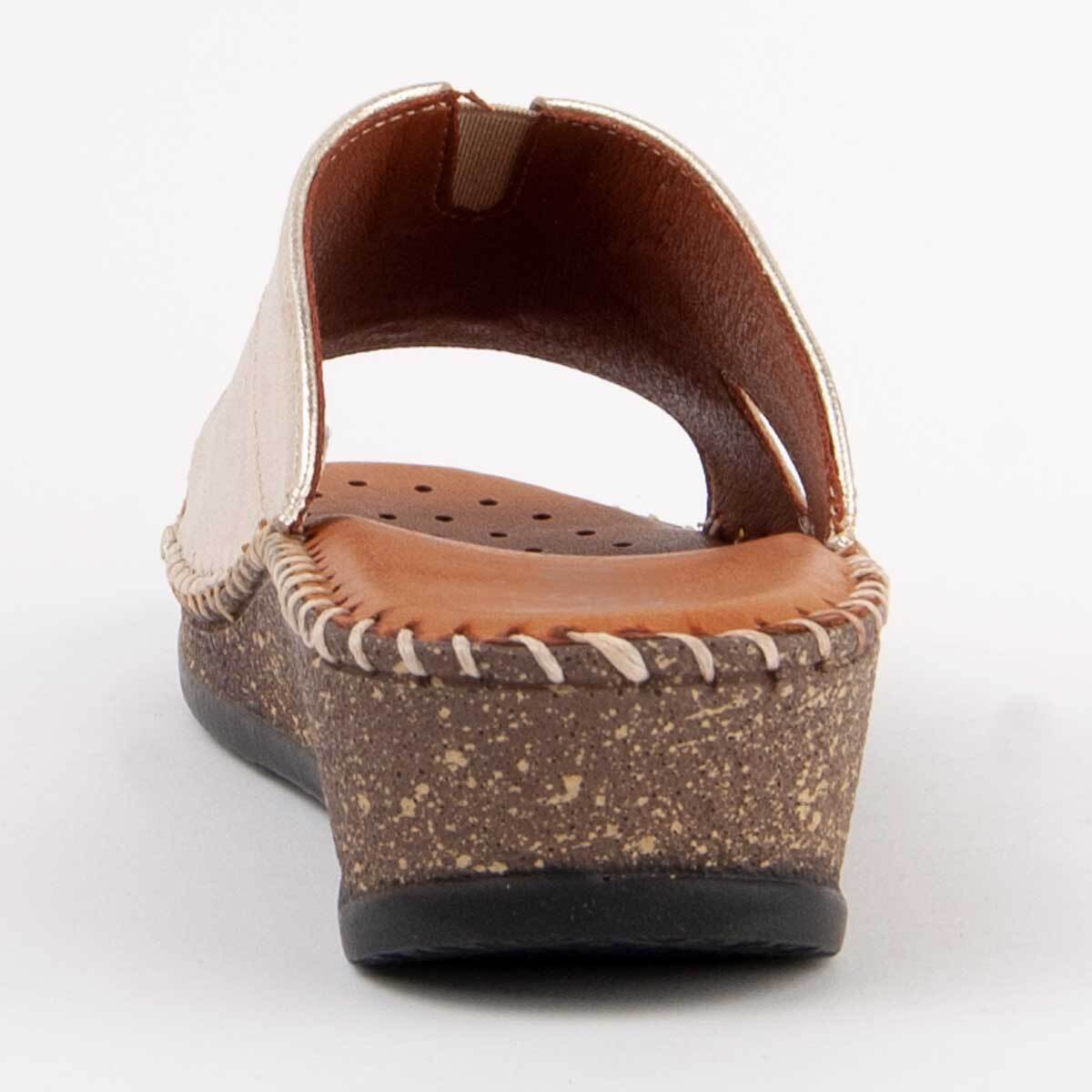 Sandalia De Cuña De Piel - Dorado - Altura: 4 Cm