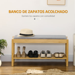 Banco Zapatero de Bambú Zapatero con Asiento Tapizado para 3 Pares de Zapatos con Estante de Listones para Entrada Pasillo 90x30x46 cm Natural