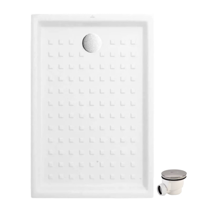 Pack receveur 100 x 80 O Novo ceramique rectangle blanc avec bonde D90