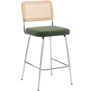 Lot de 2 chaises de bar en cannage et tissu bouclé, piètement chromé - MUSE