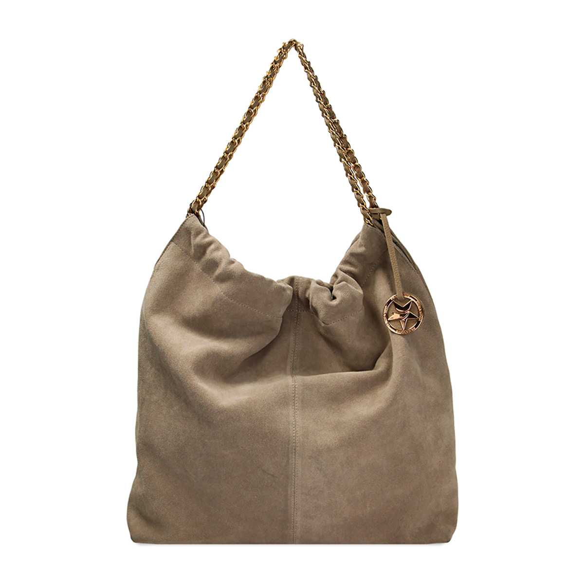 Borsa a spalla taupe in camoscio