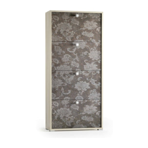 Scarpiera Adeindein, Mobile multiuso da ingresso con 4 ante a ribalta, Armadietto portascarpe a doppia profondità, 100% Made in Italy, 67x28h147 cm, Olmo e fantasia