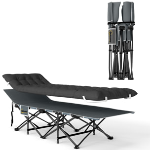Cama Plegable Camping Cama de Acampada Portátil Tumbona de Camping 600D con Reposacabezas Colchón Extraíble y Bolsa de Transporte Carga 150 kg para Playa Senderismo 186x68x37 cm Negro