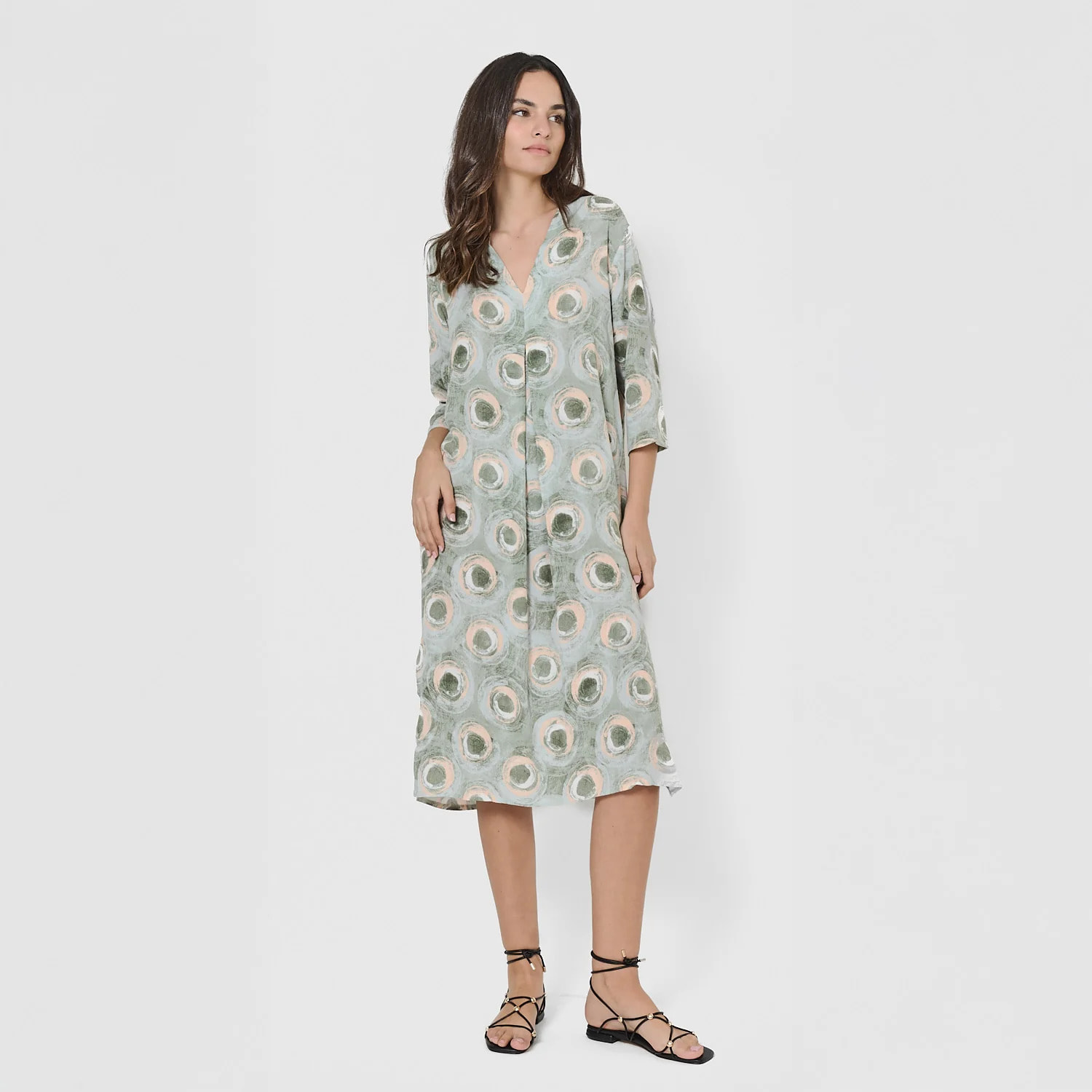 Vestido midi bambula detalles plisados simila verclaro
