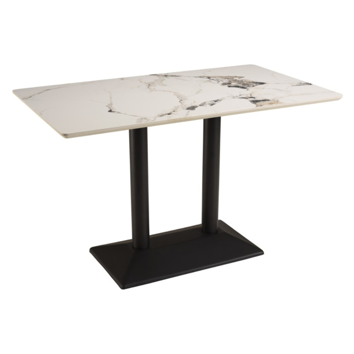 ICARE - Ensemble n°1: table bistrot rect. 120x70cm en céramique marbré clair